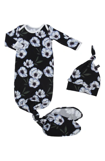 Peregrinewear Babies' Violet Magnolia Knot Gown & Hat Set In Black