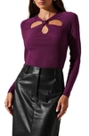 Astr Twist Neck Cutout Sweater In Plum