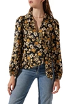 Astr Side Drape Wrap Top In Black Yellow Floral