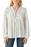Lucky Brand Lace-up Trim Peasant Top In White