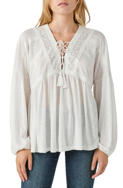 Lucky Brand Lace-up Trim Peasant Top In White