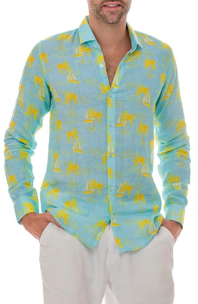 Ranee's Sailing Linen Button-up Shirt In Aqua