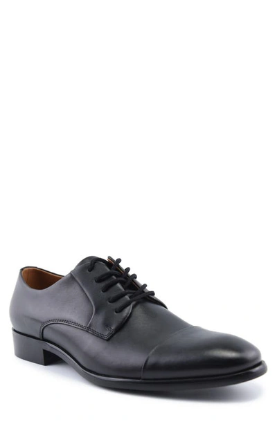 Aldo Knaggs Cap Toe Leather Derby In Jet Black Leather Smooth