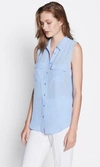 Equipment Sleeveless Slim Signature Silk Shirt In Aerial Blue