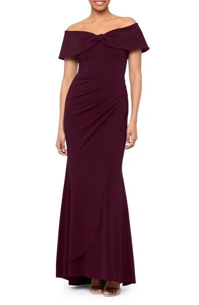 xscape burgundy dress Katrina Velvet Asymmetrical Neckline Cap Sleeve Floor Length Dress