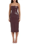 House Of Cb Jalena Lace-up Back Faux Leather Cocktail Dress In Mulberry