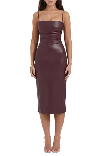 House Of Cb Jalena Lace-up Back Faux Leather Cocktail Dress In Mulberry