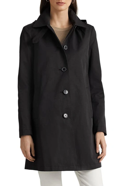 Lauren Ralph Lauren Balmacaan Single Breasted Raincoat In Black