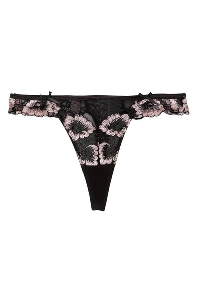 Playful Promises Alicia Embroidered Thong In Black,coral