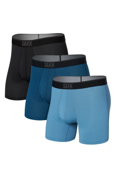 Saxx Quest Quick Dry Mesh Boxer Briefs In Slate/ Anchor Teal/ Black