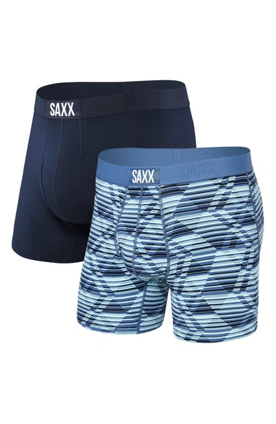 Saxx Ultra Supersoft Boxer Briefs In Dazed Argyle/ Navy