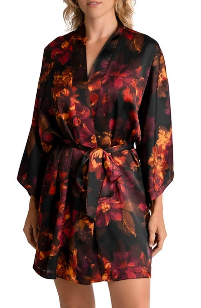 Midnight Bakery Dylan Floral Print Satin Robe In Black