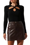 Astr Twist Neck Cutout Sweater In Black