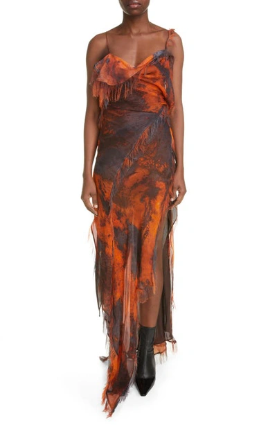Acne Studios Dois Color Burst Draped Chiffon Dress In Rust Orange