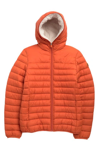 Save The Duck Kids' Wind & Water Resistant Fleece Lined Puffer Jacket In Ginger Orange