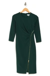 Calvin Klein Ruched Zipper Sheath Dress In Malachite