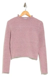 Cotton Emporium Rolled Mock Neck Crop Sweater In Lt. Pink