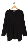 Adrianna Papell Crewneck Curve Hem Pullover Sweater In Black