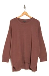 Adrianna Papell Crewneck Curve Hem Pullover Sweater In Pinecone