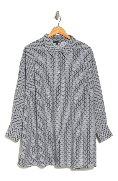 Adrianna Papell Button Front Tunic Shirt In Blue Fog Classic Chain