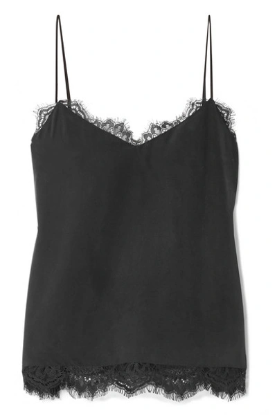 L Agence Daniella Lace-trimmed Washed-silk Camisole In Black / Black