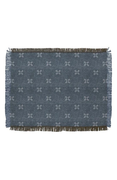 Deny Designs Lad Mud Cloth Throw Blanket In Blue