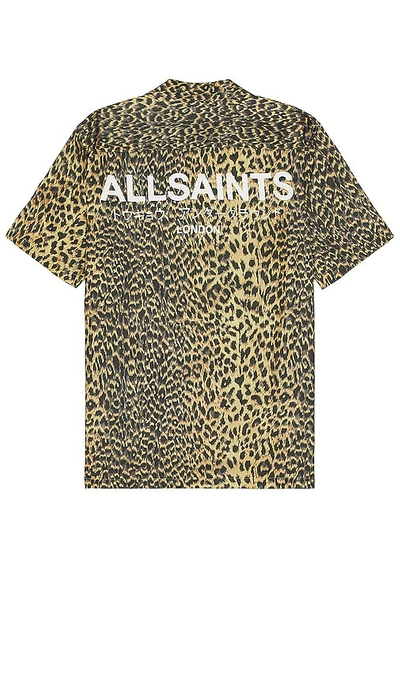 Allsaints Fuji Short Sleeve Leopard Print Shirt In Meadow Yellow