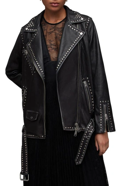 Allsaints Billie Rocker Biker Jacket In Washed Black