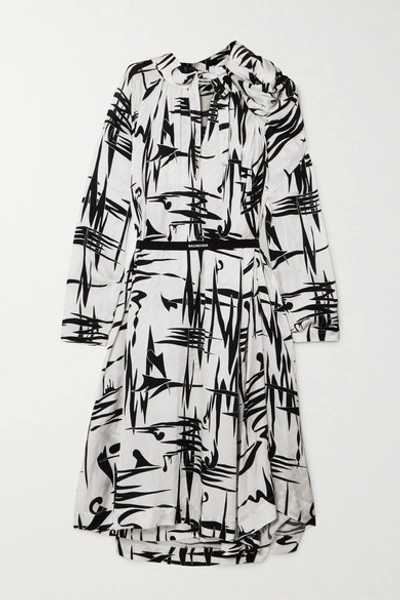 Balenciaga Gathered Printed Silk-jacquard Midi Dress In White