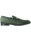 Jimmy Choo Marti Bottle Velvet Suede Loafers With Fur Lining In Green