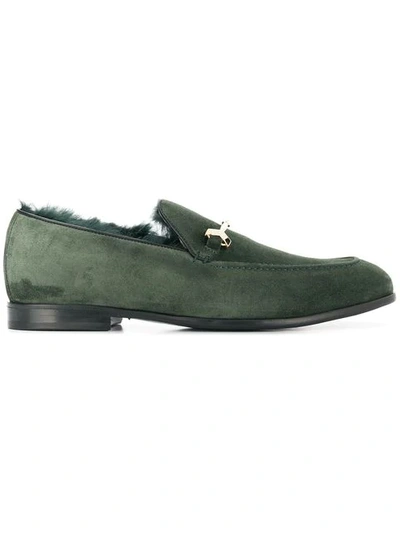 Jimmy Choo Marti Bottle Velvet Suede Loafers With Fur Lining In Green