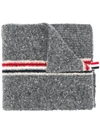 Thom Browne Striped Tweed Jersey Scarf In Grey