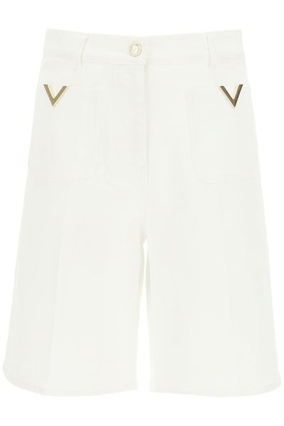 Valentino Cotton Denim Bermuda Shorts In White