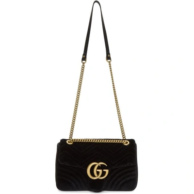 Gucci Black Medium Velvet Gg Marmont 2.0 Bag In 1000 Black