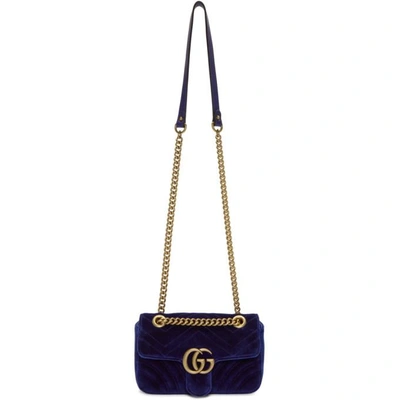 Gucci Blue Mini Velvet Marmont 2.0 Bag In 4511 Cobalt