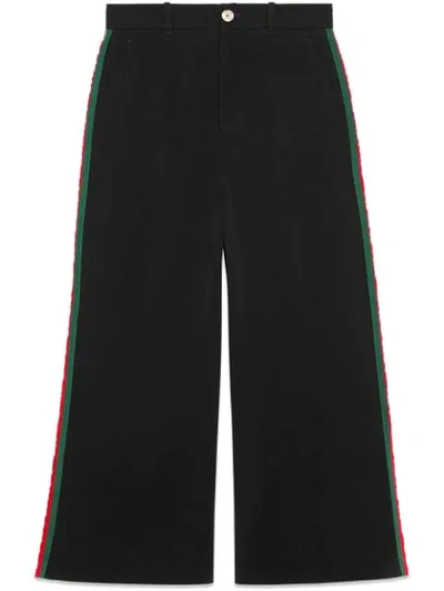 Gucci Side Stripe Cady Wide Leg Crop Pants In 1060 Black