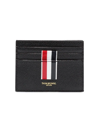 Thom Browne Black Striped Pebble Grained Leather Cardholder In Brown