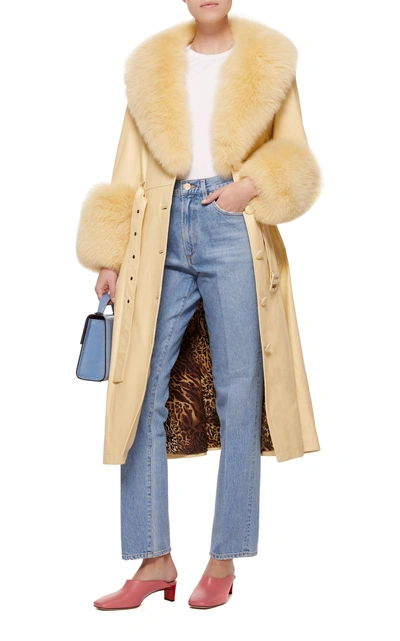 Saks Potts Foxy Fur Trimmed Leather Coat In Yellow