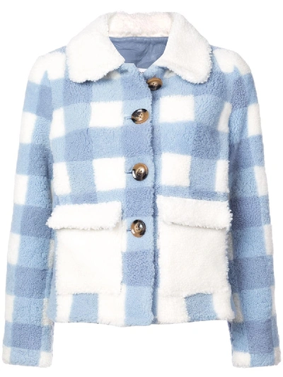 Saks Potts Lucy Checked Shearling Jacket In Blue