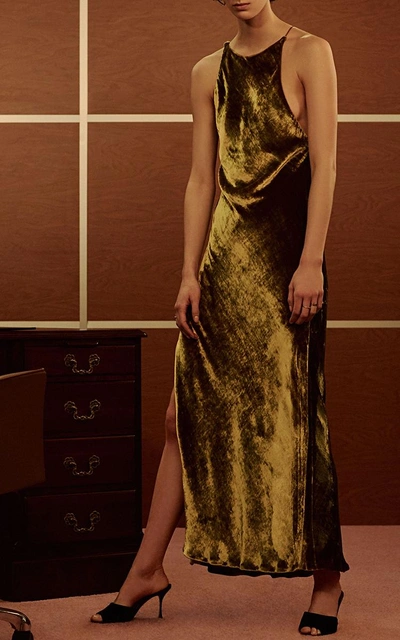 Khaite Karen Draped Velvet Dress In Gold | ModeSens