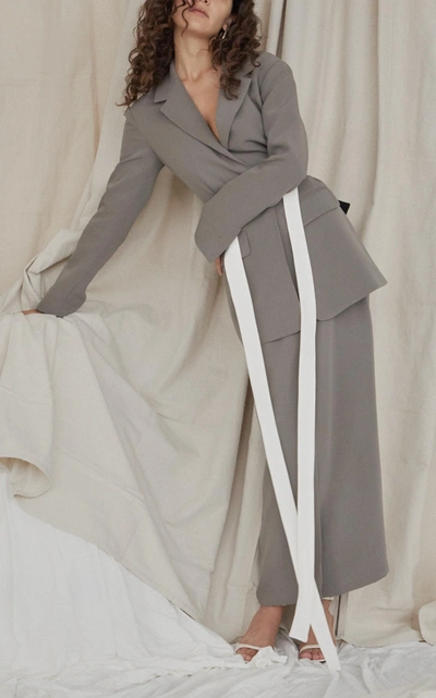 Wendelborn Oversized Tailored Jacket With Belt In Grey