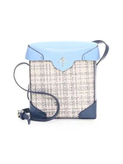 Manu Atelier Mini Pristine Leather Box Bag In Blue