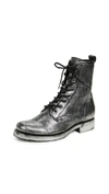 Frye Women's Veronica Metallic Leather Combat Boots In Black