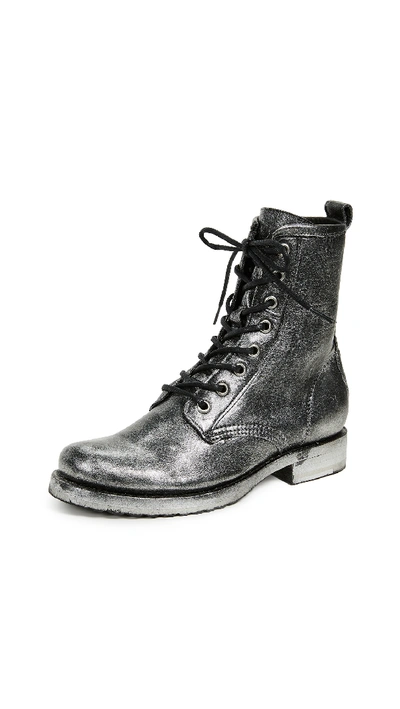 Frye Women's Veronica Metallic Leather Combat Boots In Black