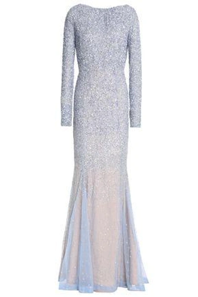 Rachel Gilbert Woman Viera Fluted Embellished Tulle Gown Sky Blue