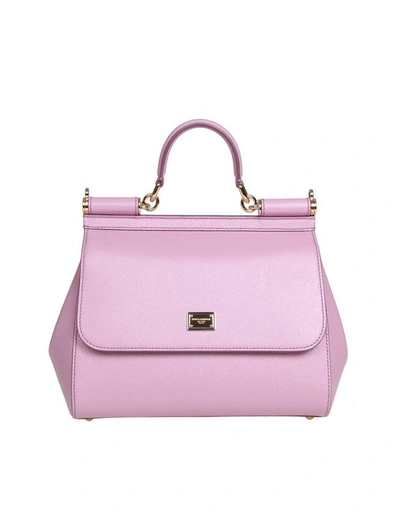 Dolce & Gabbana Medium Sicily Bag In Dauphine Leather In Pink