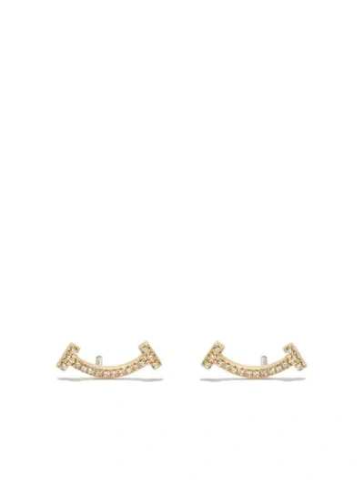 Tiffany & Co 18kt Yellow Gold Tiffany T Smile Diamond Earrings In Metallic