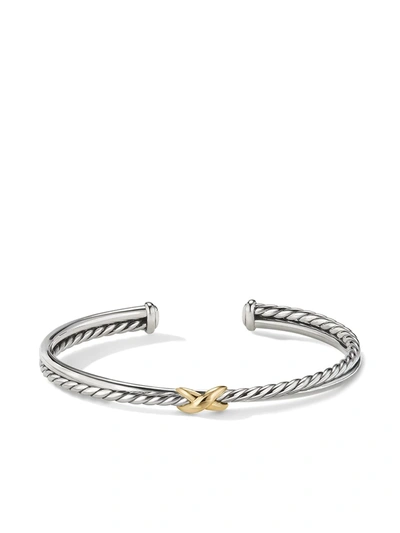 David Yurman 18kt Yellow Gold And Sterling Silver Petite X Center Station Bracelet