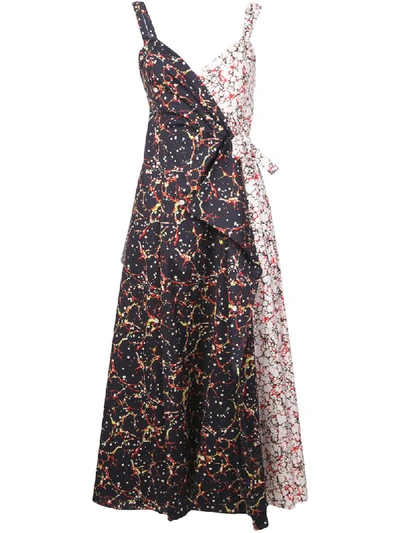 Rosie Assoulin V-neck Sleeveless Marble-print Stretch-poplin Wrap Dress In Khaki