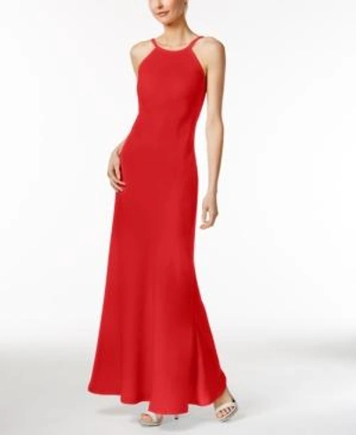 Calvin Klein Open-back Halter Gown In Red